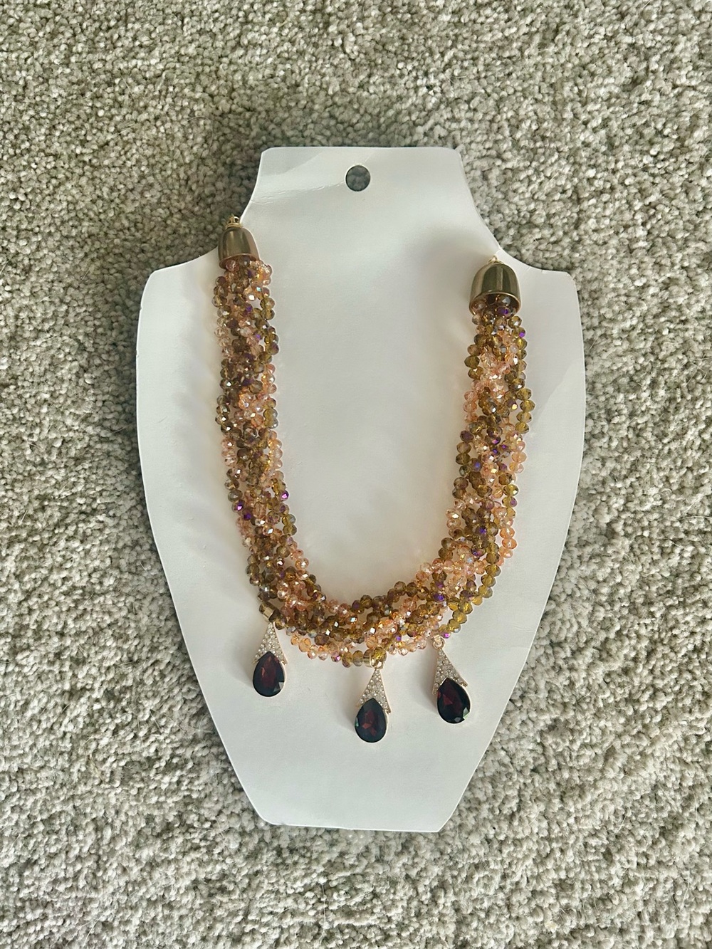 Multi-Strand Champagne Bead Necklace with Teardrop Charms